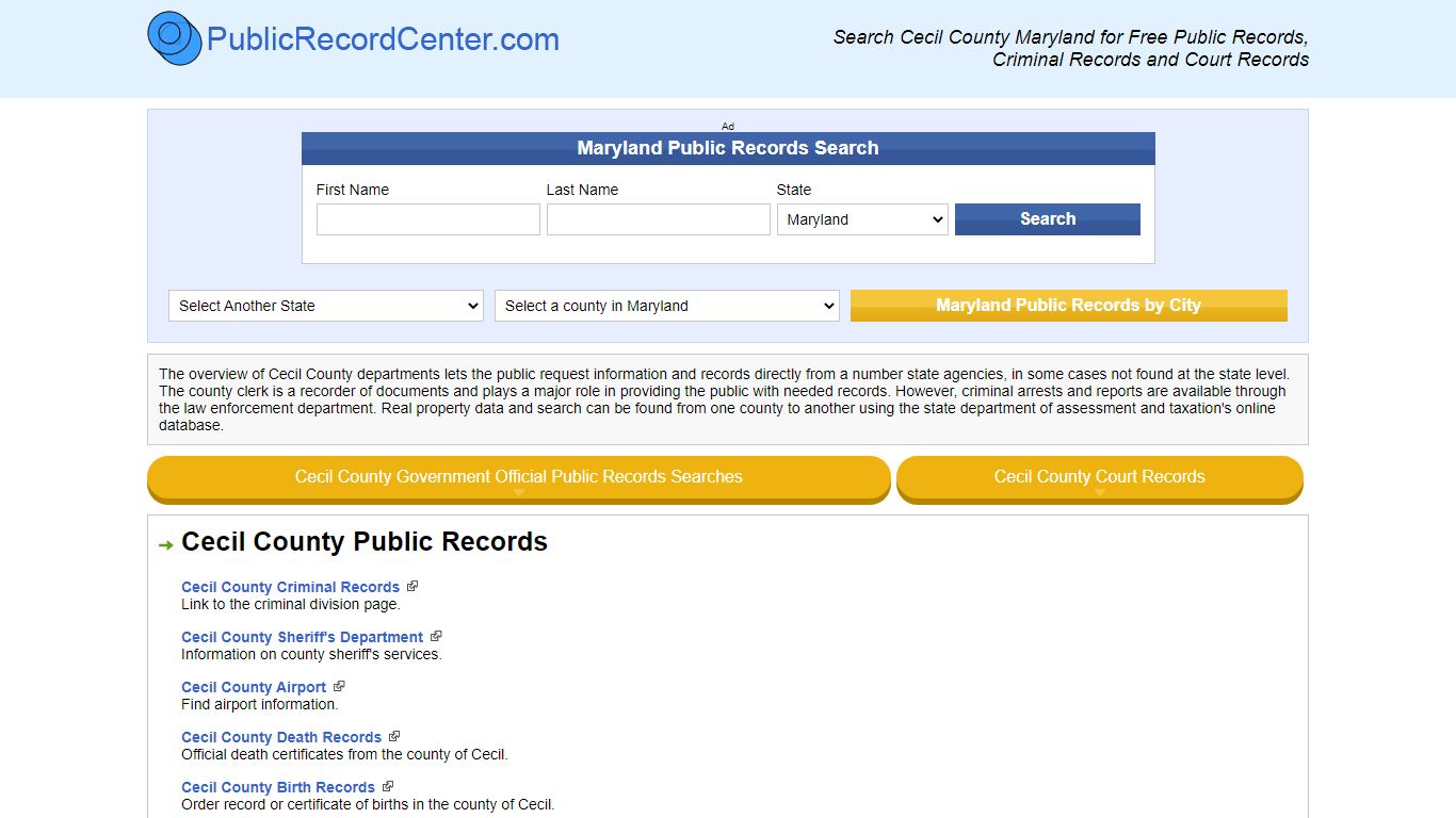 Cecil County Maryland Free Public Records - Court Records ...